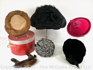 Seven (7) Vintage Hats Including Mink With Hat Box. 