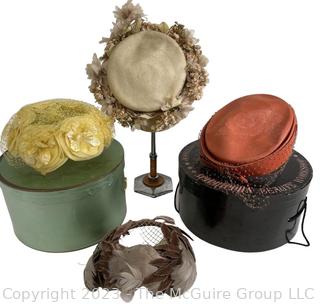 Four (4) Vintage Spring Hats With Seventeen Magazine Hat Box. 