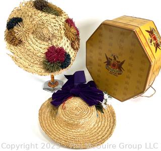 Two (2) Vintage Straw Hats With Knox Hat Box. 