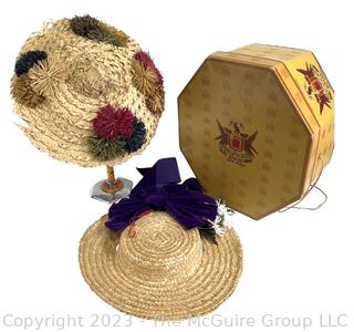 Two (2) Vintage Straw Hats With Knox Hat Box. 