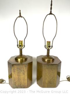 Two (2) Chinese Incised Brass Tea Canister Table Lamps
