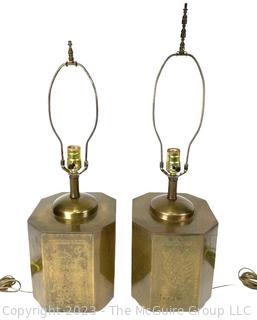 Two (2) Chinese Incised Brass Tea Canister Table Lamps
