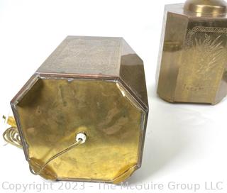 Two (2) Chinese Incised Brass Tea Canister Table Lamps
