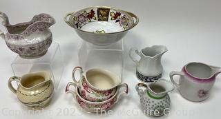 Group of Porcelain China Pitchers, Creamers and Bowls. 