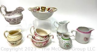 Group of Porcelain China Pitchers, Creamers and Bowls. 