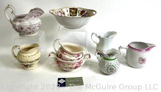 Group of Porcelain China Pitchers, Creamers and Bowls. 