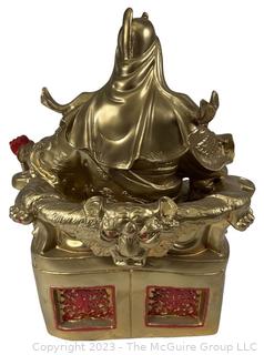 Gilt Painted Buddhist Sculpture of Seated Guan Gong, God of Wealth. 