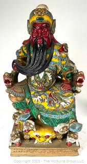 Chinese Dragon Guan Gong Warrior Statue Made Of Gilt Painted Resin.