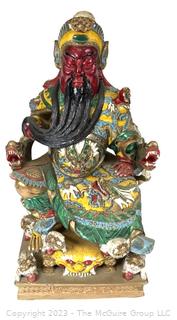 Chinese Dragon Guan Gong Warrior Statue Made Of Gilt Painted Resin.