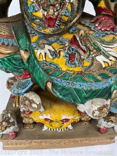 Chinese Dragon Guan Gong Warrior Statue Made Of Gilt Painted Resin.