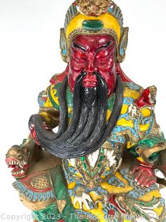 Chinese Dragon Guan Gong Warrior Statue Made Of Gilt Painted Resin.