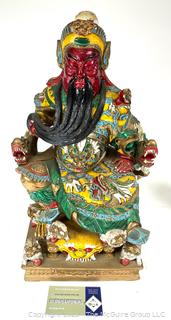 Chinese Dragon Guan Gong Warrior Statue Made Of Gilt Painted Resin.