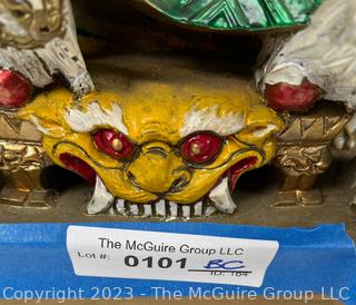 Chinese Dragon Guan Gong Warrior Statue Made Of Gilt Painted Resin.