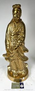 Gilt Painted Ceramic Guanyin Statue, Buddhist Goddess of Compassion.  21" tall. Small chip in base. 