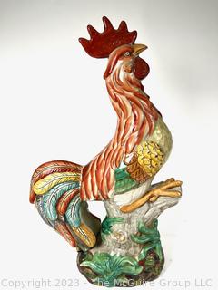 Vintage Hand Painted Pottery Rooster.  20" tall, 10" wide & 8" deep. 