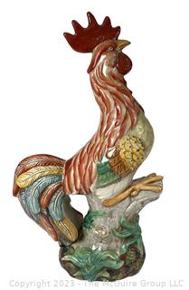 Vintage Hand Painted Pottery Rooster.  20" tall, 10" wide & 8" deep. 