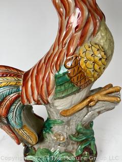 Vintage Hand Painted Pottery Rooster.  20" tall, 10" wide & 8" deep. 