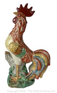 Vintage Hand Painted Pottery Rooster.  20" tall, 10" wide & 8" deep. 