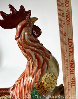 Vintage Hand Painted Pottery Rooster.  20" tall, 10" wide & 8" deep. 