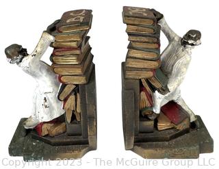 Man with Falling Book Stack K&O Co. Bookends. 5 1/2" T.