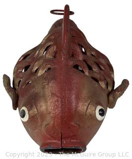 Vintage Japanese Red Cast Iron Koi Fish Lantern