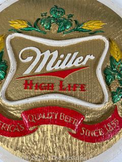 Miller High Life Beer Sign.  14" diameter