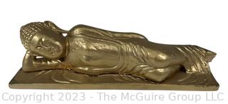 Sleeping Buddha Statue Made Of Gilt Wood. 13 1/2" long 