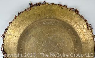 Chinese Brass Tray with Thread Tassel Edging and Chop Marks. 24" in diameter. 