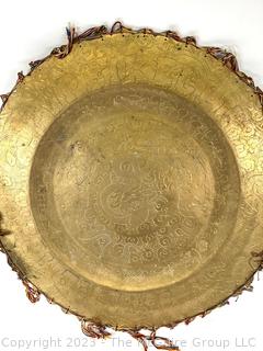 Chinese Brass Tray with Thread Tassel Edging and Chop Marks. 24" in diameter. 