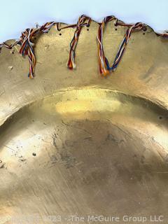 Chinese Brass Tray with Thread Tassel Edging and Chop Marks. 24" in diameter. 