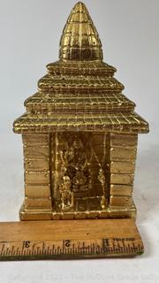 Gilt Painted Cement Buddhist Ganesha Temple or Shrine Statue.  7" tall.