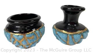 Two (2) Small Mid Century Style Pottery Jars.  3" tall.