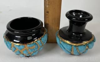 Two (2) Small Mid Century Style Pottery Jars.  3" tall.