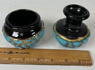 Two (2) Small Mid Century Style Pottery Jars.  3" tall.