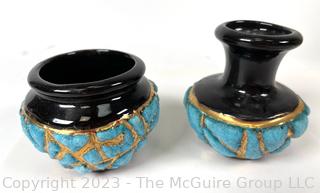 Two (2) Small Mid Century Style Pottery Jars.  3" tall.