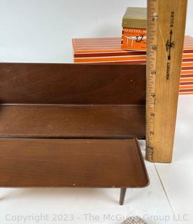 Vintage 1958 Mattel Modern Mid-Century Style Teak Wood Sofa and Coffee Table Barbie Furniture in Original Boxes.