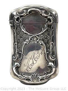 Victorian Sterling Silver Repousse Vesta Match Safe with Cat Design