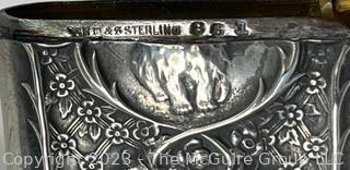 Victorian Sterling Silver Repousse Vesta Match Safe with Cat Design