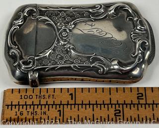 Victorian Sterling Silver Repousse Vesta Match Safe with Cat Design