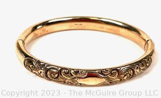 Steel Reinforced Victorian 10k Gold Ornate Repousse Hinged Bangle Bracelet. Total Weight 17.4g (Note: Information added to description Feb 28, 12:58pm ET)