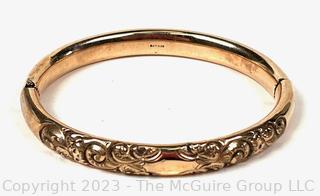 Steel Reinforced Victorian 10k Gold Ornate Repousse Hinged Bangle Bracelet. Total Weight 17.4g (Note: Information added to description Feb 28, 12:58pm ET)