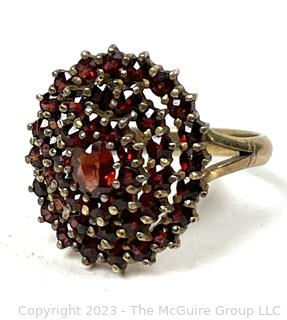 Faceted Bohemian Garnet Cluster Ring. Marked 900 