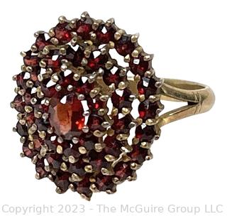 Faceted Bohemian Garnet Cluster Ring. Marked 900 