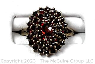 Faceted Bohemian Garnet Cluster Ring. Marked 900 