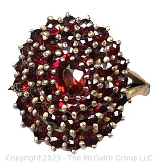 Faceted Bohemian Garnet Cluster Ring. Marked 900 