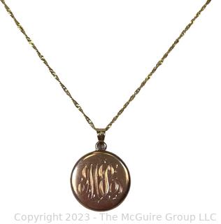 Victorian 14k Gold Locket with Diamond on 14kt Gold Chain.  5.8g 