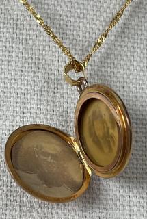 Victorian 14k Gold Locket with Diamond on 14kt Gold Chain.  5.8g 