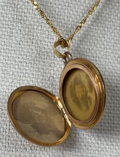 Victorian 14k Gold Locket with Diamond on 14kt Gold Chain.  5.8g 