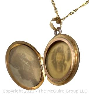 Victorian 14k Gold Locket with Diamond on 14kt Gold Chain.  5.8g 