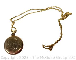 Victorian 14k Gold Locket with Diamond on 14kt Gold Chain.  5.8g 